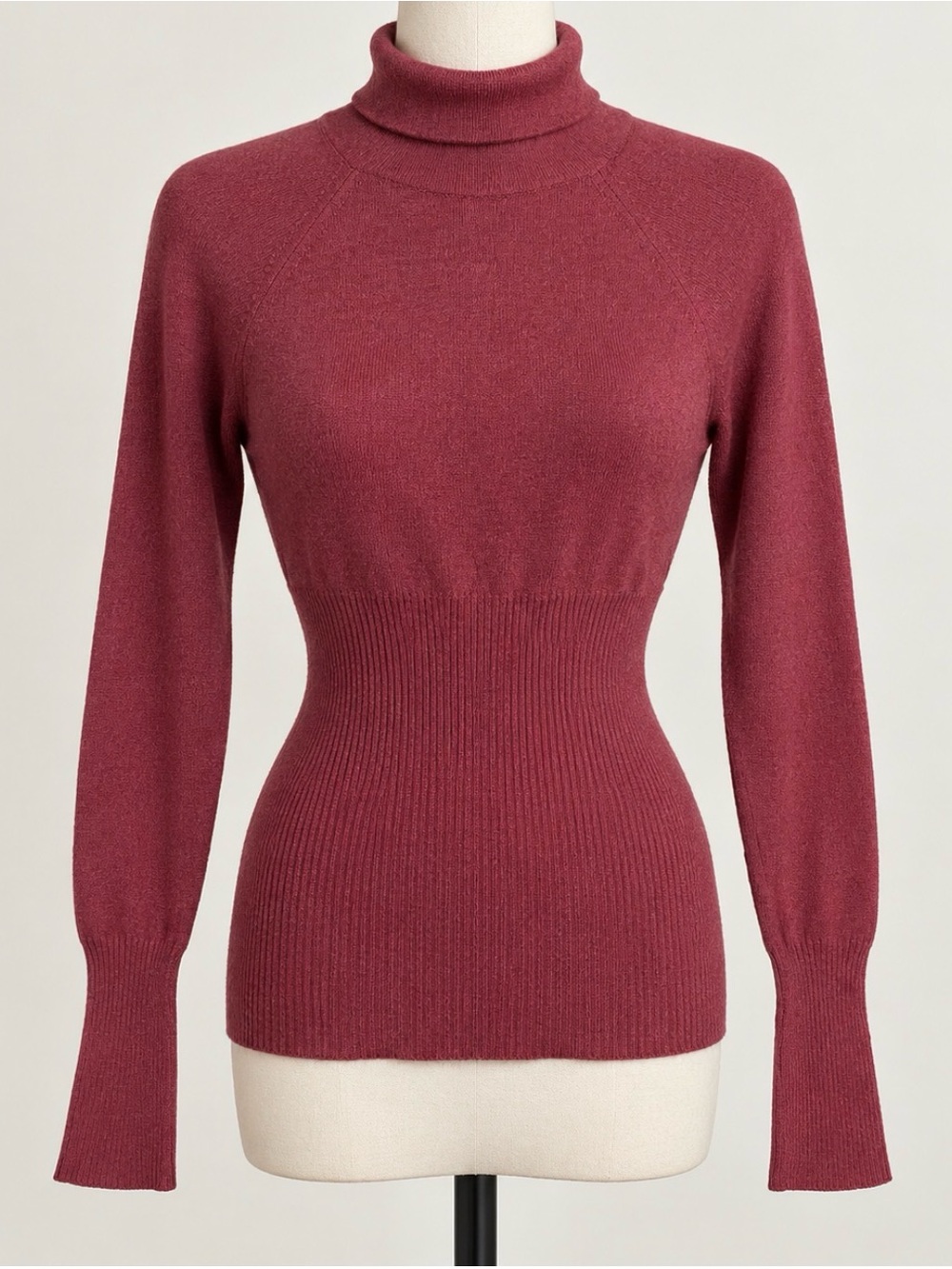 MaxMara Soft Wool Knit Turtleneck Sweater in Rose-Birgundy, Medium
